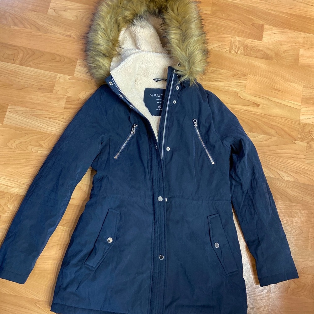 Nautica Women’s Navy Water Resistant Puffer Coat Jacket Size Small